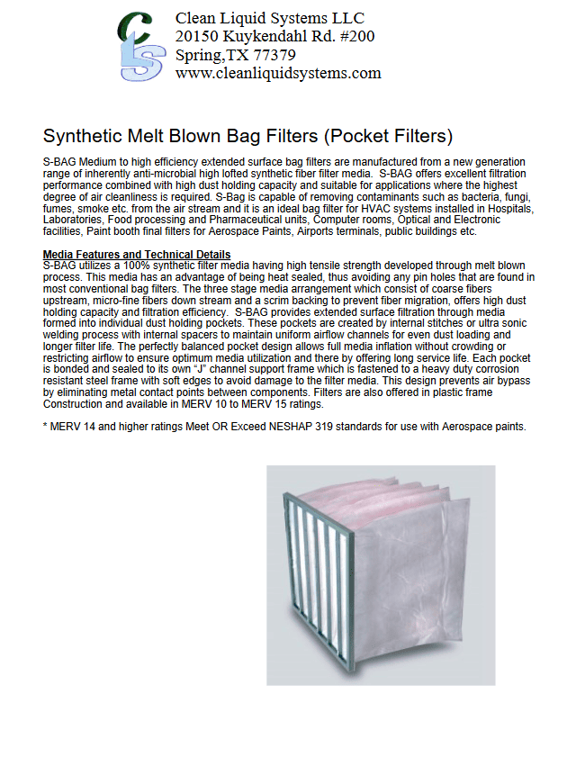 Pocket filters HVAC