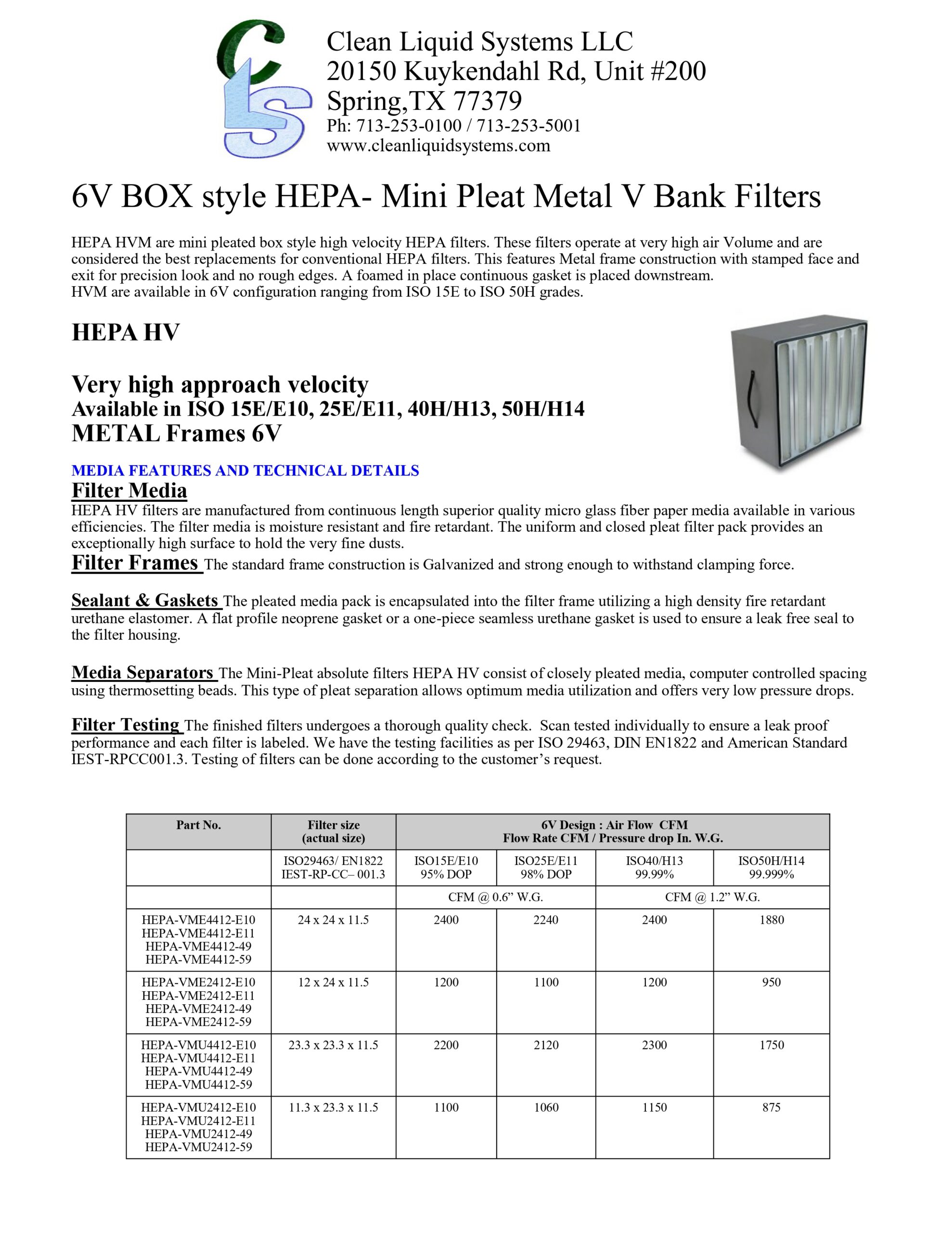 6V BOX style HEPA- Mini Pleat Metal V Bank Filters