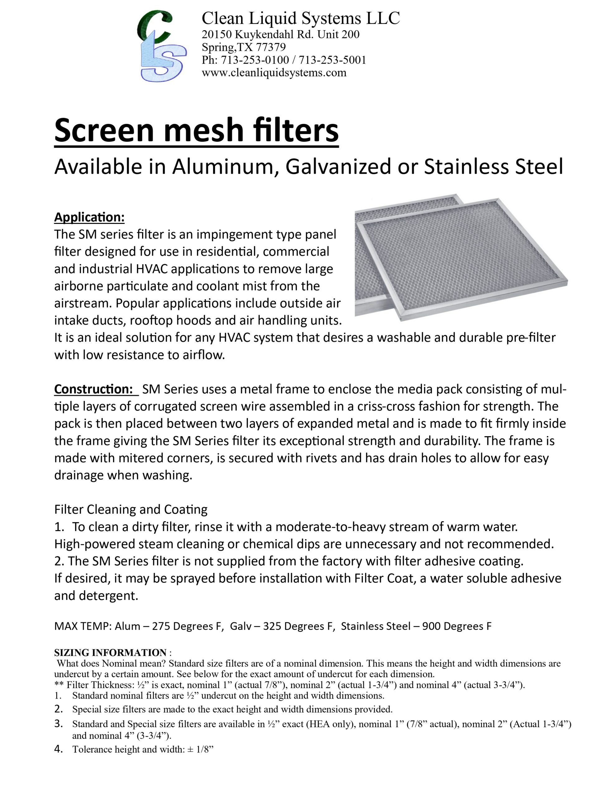 Screen Mesh Filters